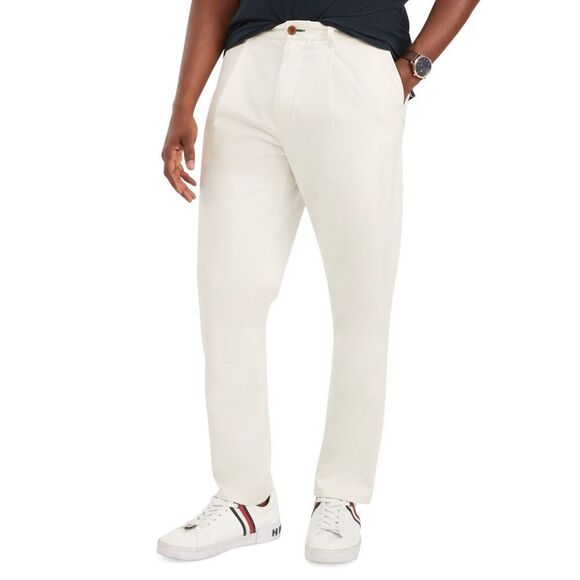 Tommy Hilfiger Men's Single Pleat Varsity Chino Pant - White Suede Size 34W X 32 - Picture 1 of 4
